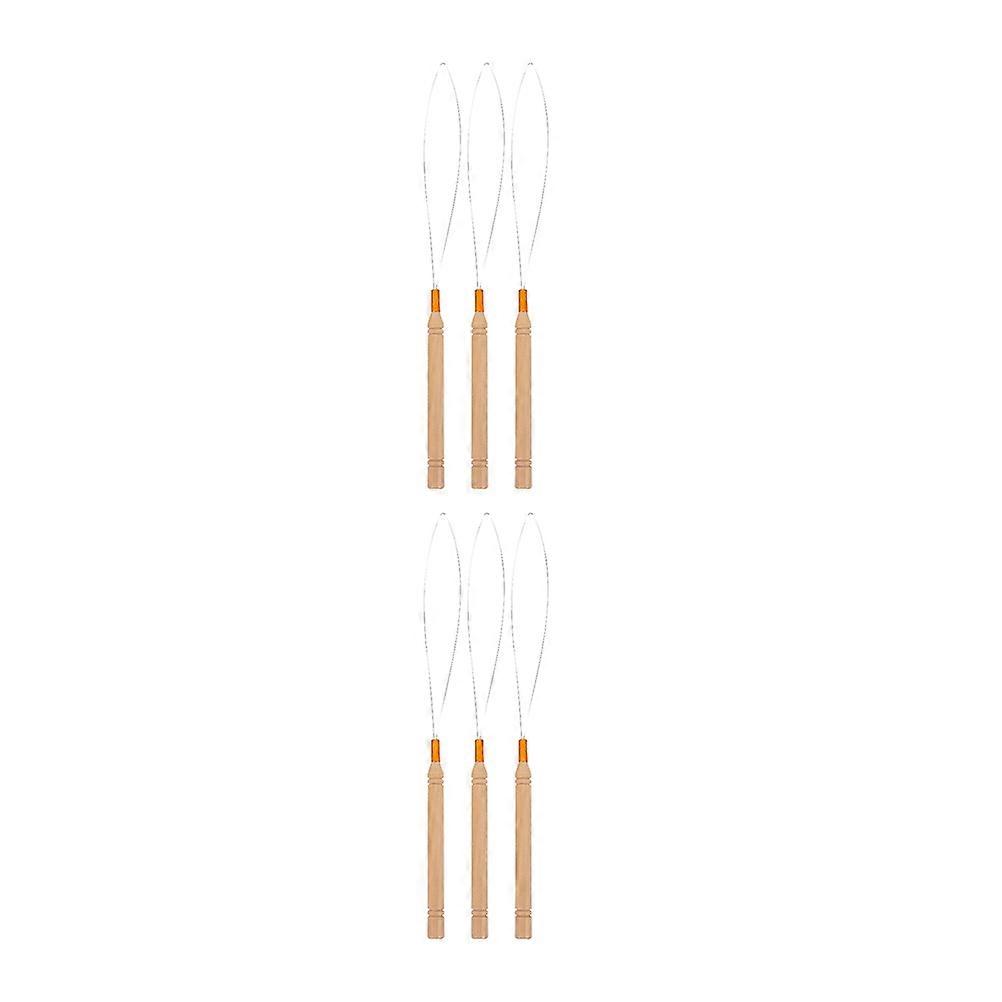 6pcs Wooden Handle Loop Crochet Micro Ring Loop Threader Hair Extension Tool