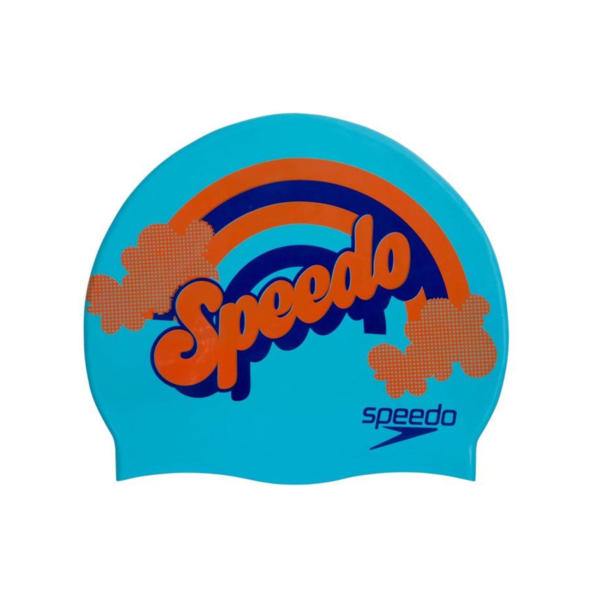 Speedo 印花蓝色青少年硅胶泳裤帽 8 号 08386C700