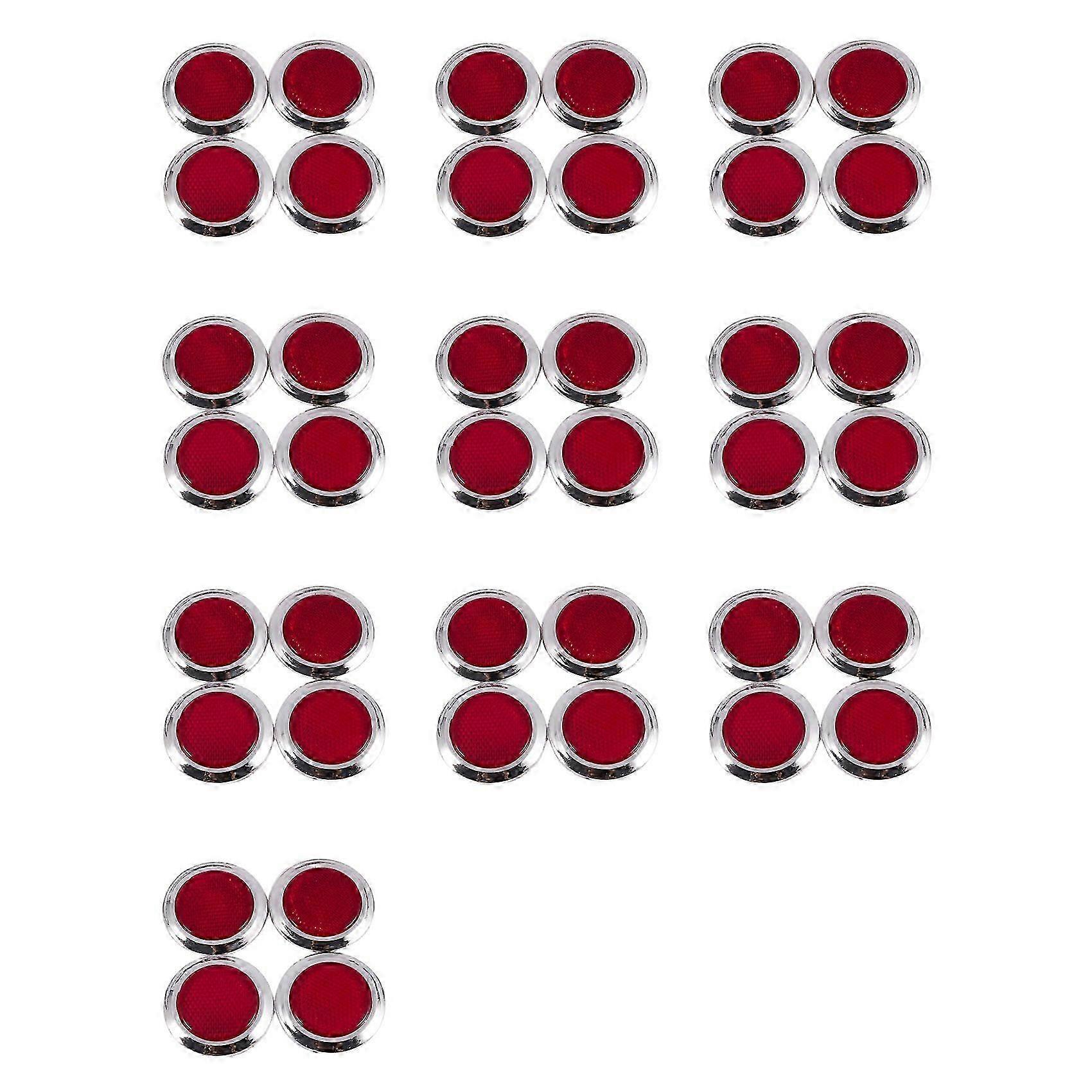 40 Pcs Auto Car Plastic Round Reflective Reflector Sticker Red