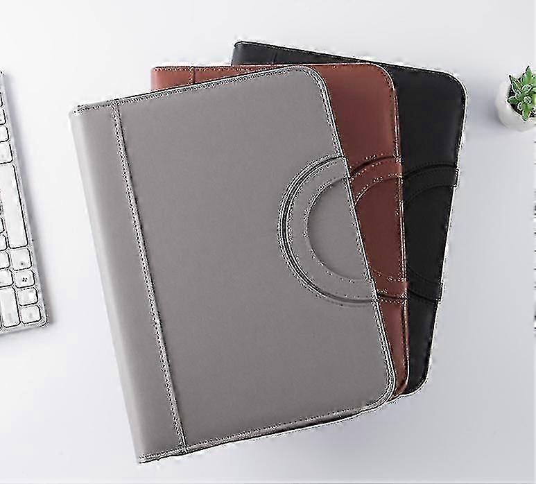 Business A4 Leather Folder Zipper Bag Multifonctionnel Portable Document Folder