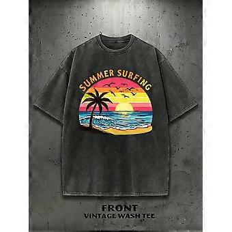 Maglietta da uomo streetwear Y2K con stampa di onde marine, cocco e surf, adatta a tutti i tipi di mare, in cotone, casual e traspirante.