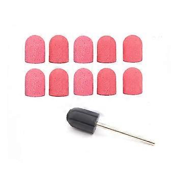 13mmx19mm Sanding Bands Caps Drum Mandrels Electric Nail Drill Polisher Sand Manicure Pedicure Tool(1 Mandrel+10 Sanding Cap - Blue)