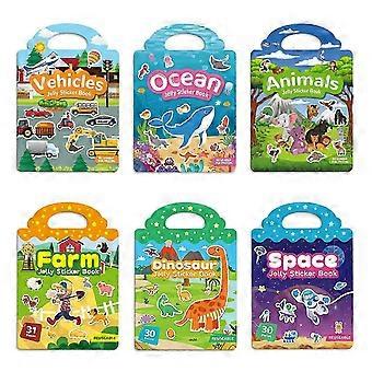 Set van 6 herbruikbare stickerboekjes met gel-stickers voor kinderen, draagbaar en leerzaam activiteitenboekje met afneembare gel-stickers, ideaal als reiscadeau.