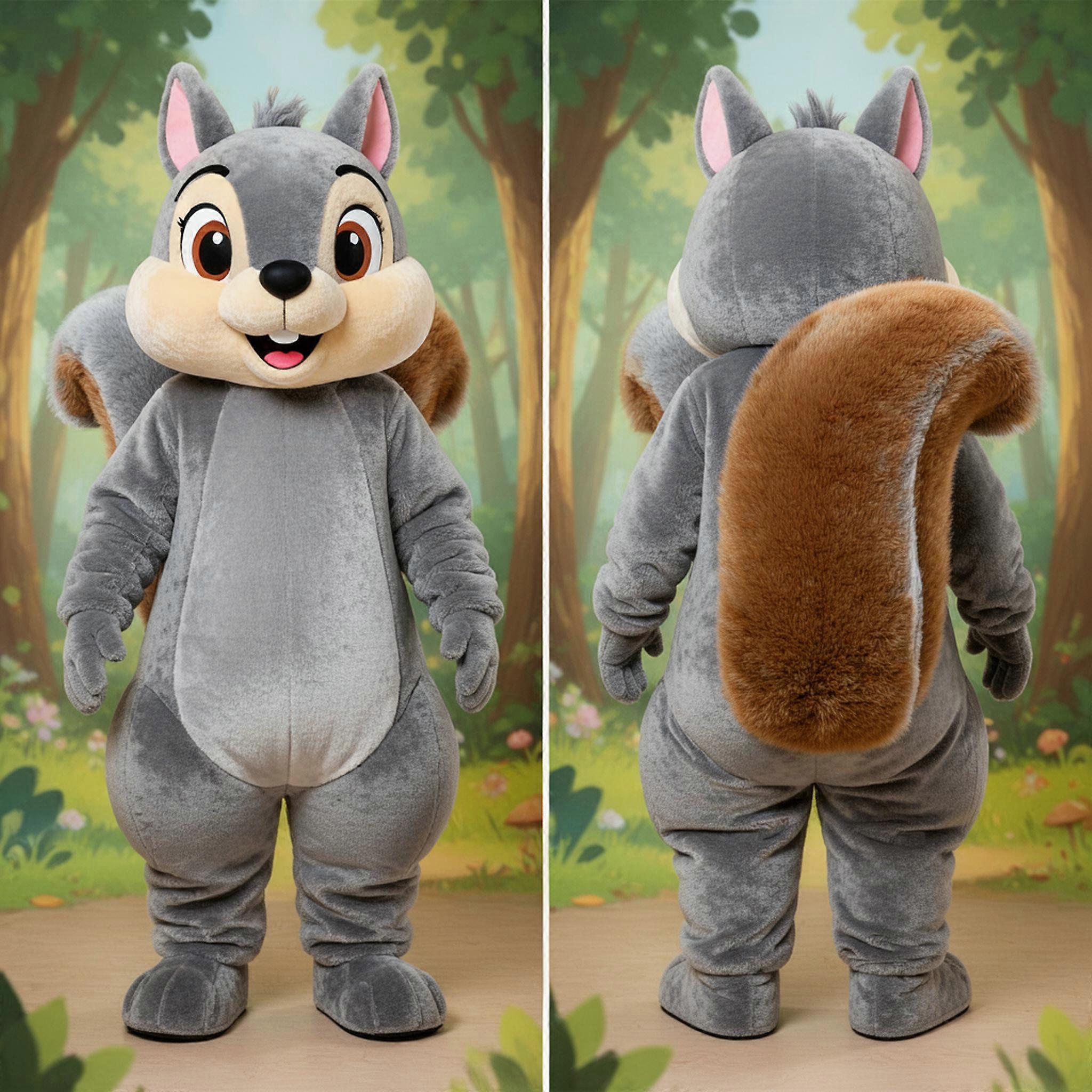 MASTICOT Gray Fluffy Cartoon Squirrel Mascot