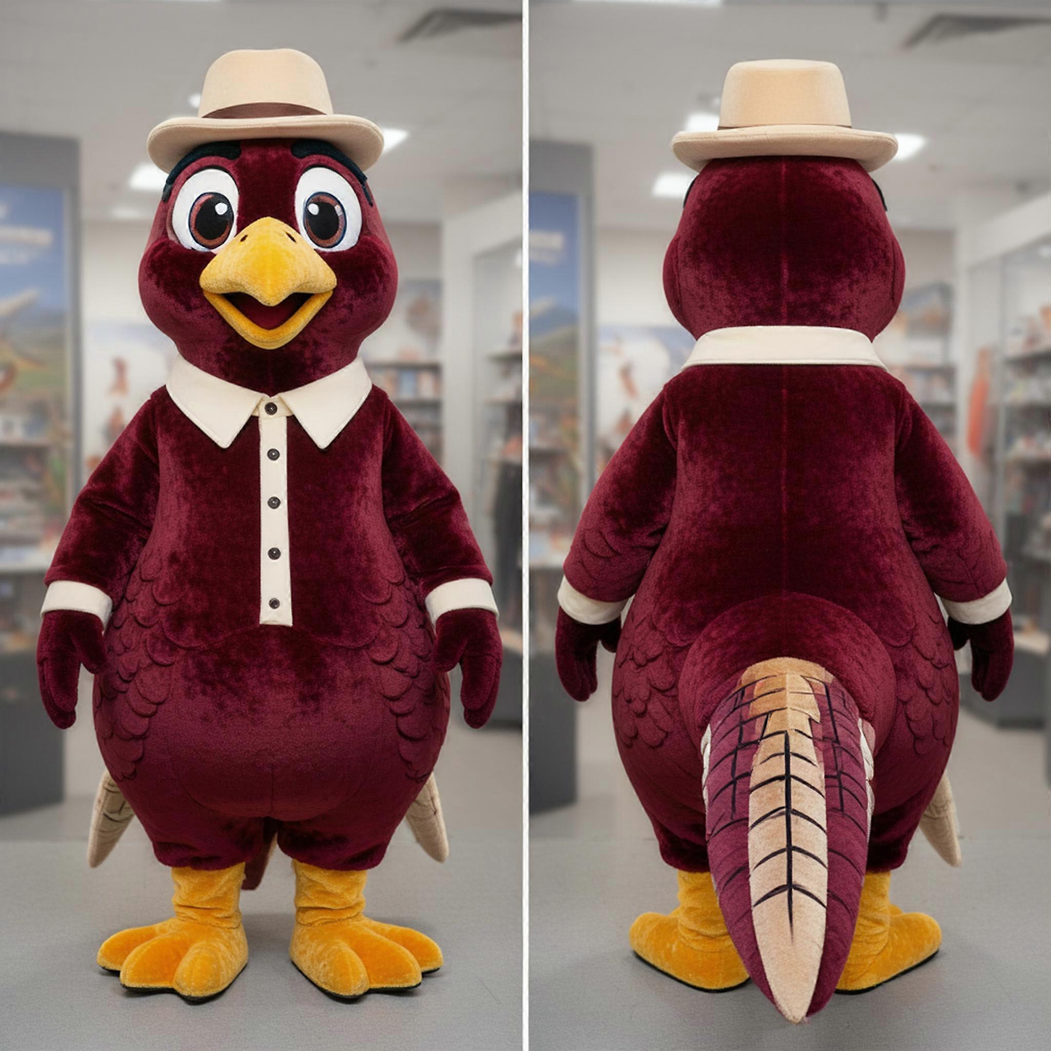 MASTICOT Maroon Feathered Pheasant Mascot