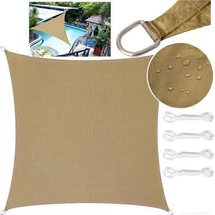 Rectangular shade sail 2x2 m - UV-resistant waterproof polyester, sand color