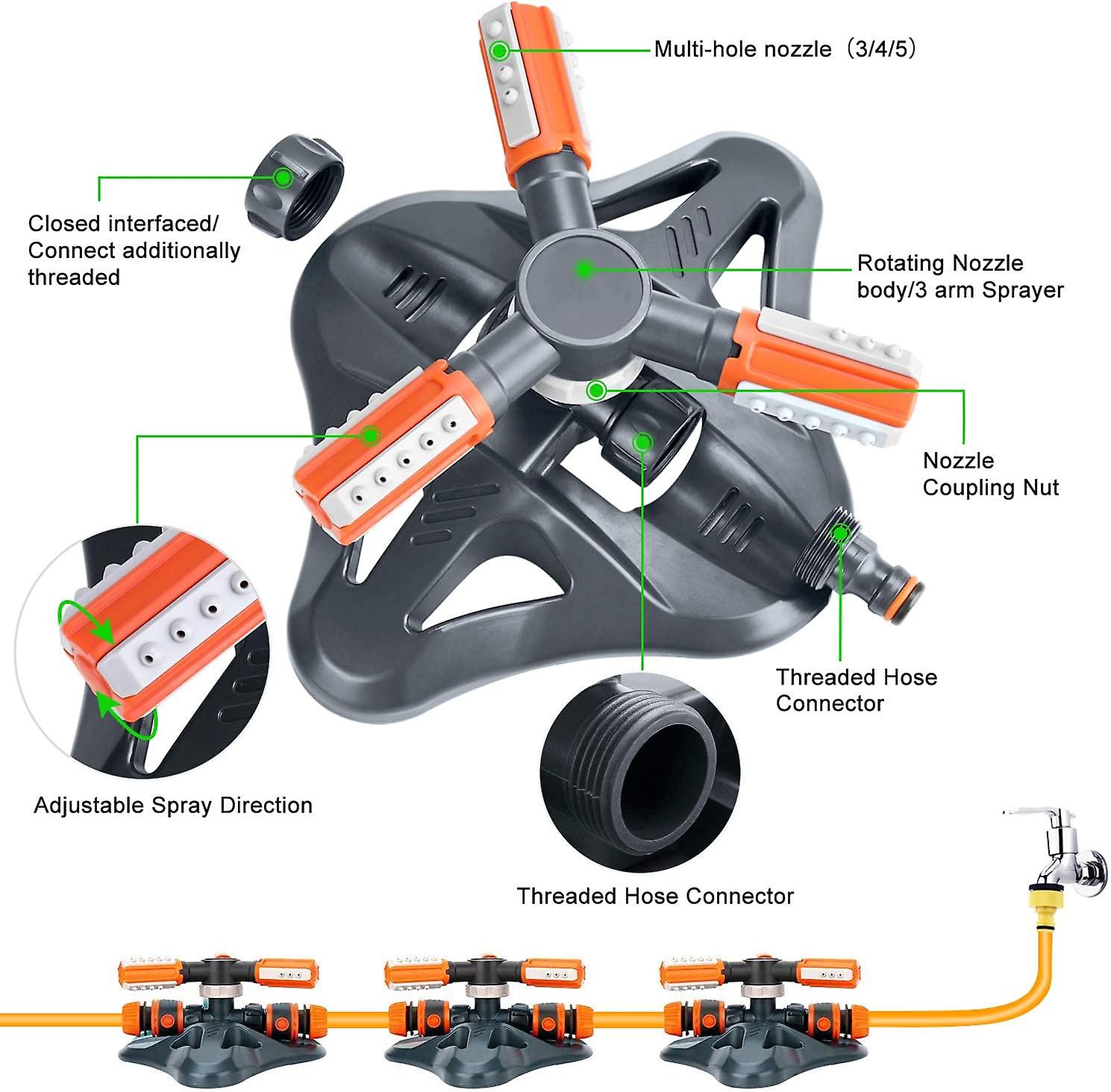 360° Rotating Lawn Sprinkler - Adjustable Garden Watering System With Ground Spikes