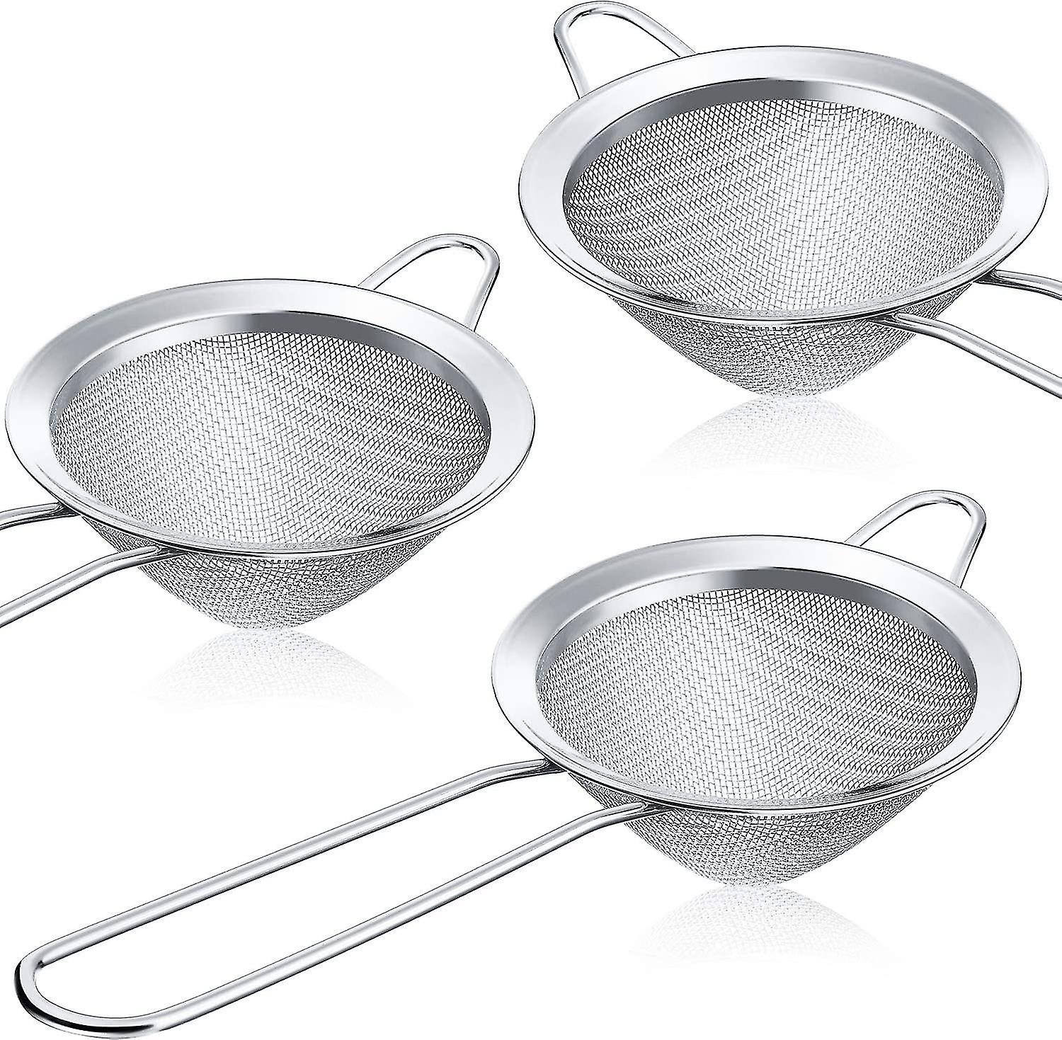 3 Stück Teesiebe Cocktailsieb Edelstahl feinmaschiges Sieb konisches Essen Loses Teesieb Praktisches Stabsieb Werkzeug (silber, 3,3 Zoll