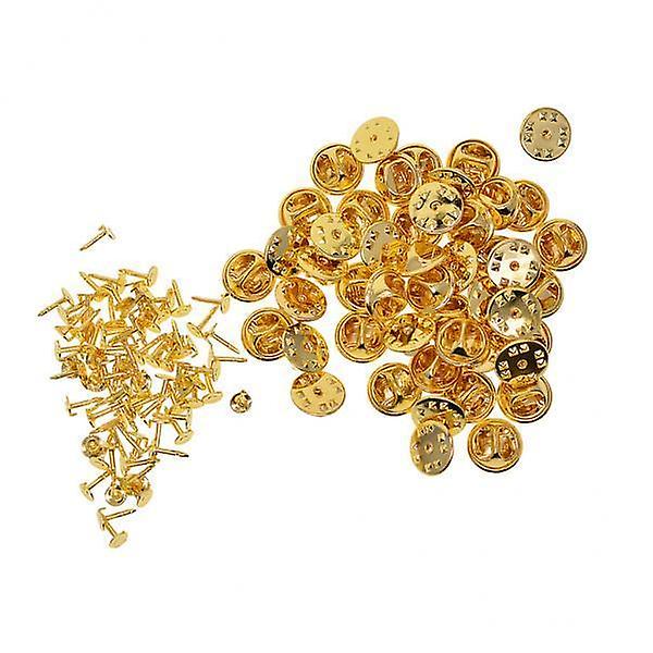 2x50 Sets Badge Hat Pin Metal Tie Back Lapel Pins Butterfly Clasps Gold