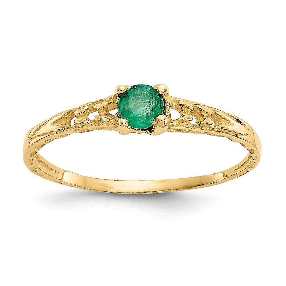 14k Yellow Gold Polished 3mm Emerald Ring Size 3 Ring