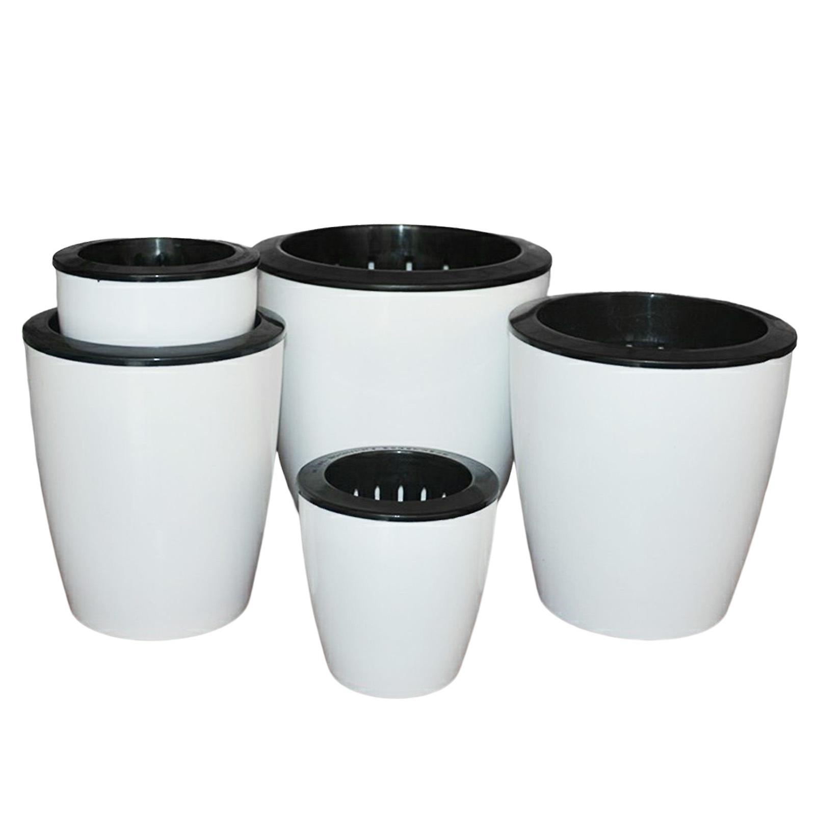 6pcs Modern Plastic Pots Self-absorbing Seedlings Lazy Pots With Saucer For Plants Flower Transplanting