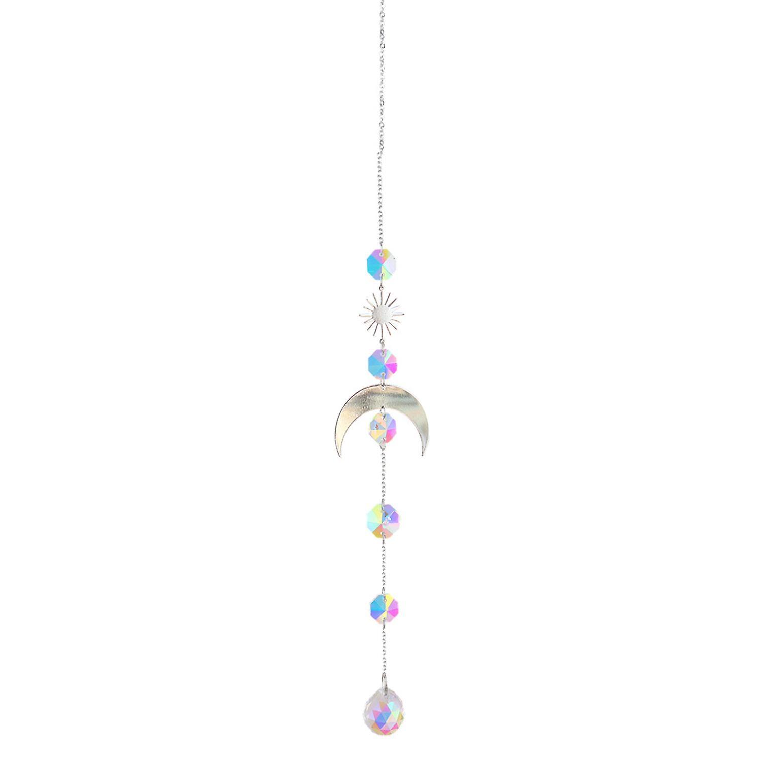 Charming Suncatcher Hollow Out Nice-looking Star Moon Design Faux Crystal Rainbow Maker Home Decor