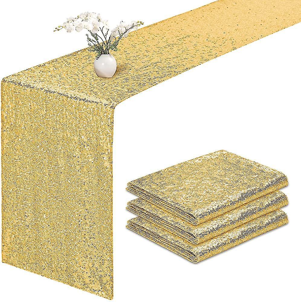 Set Of 3 Champagne Gold Sequin Table Runners Sequin Table Runner Party Tablecloth Sparkly
