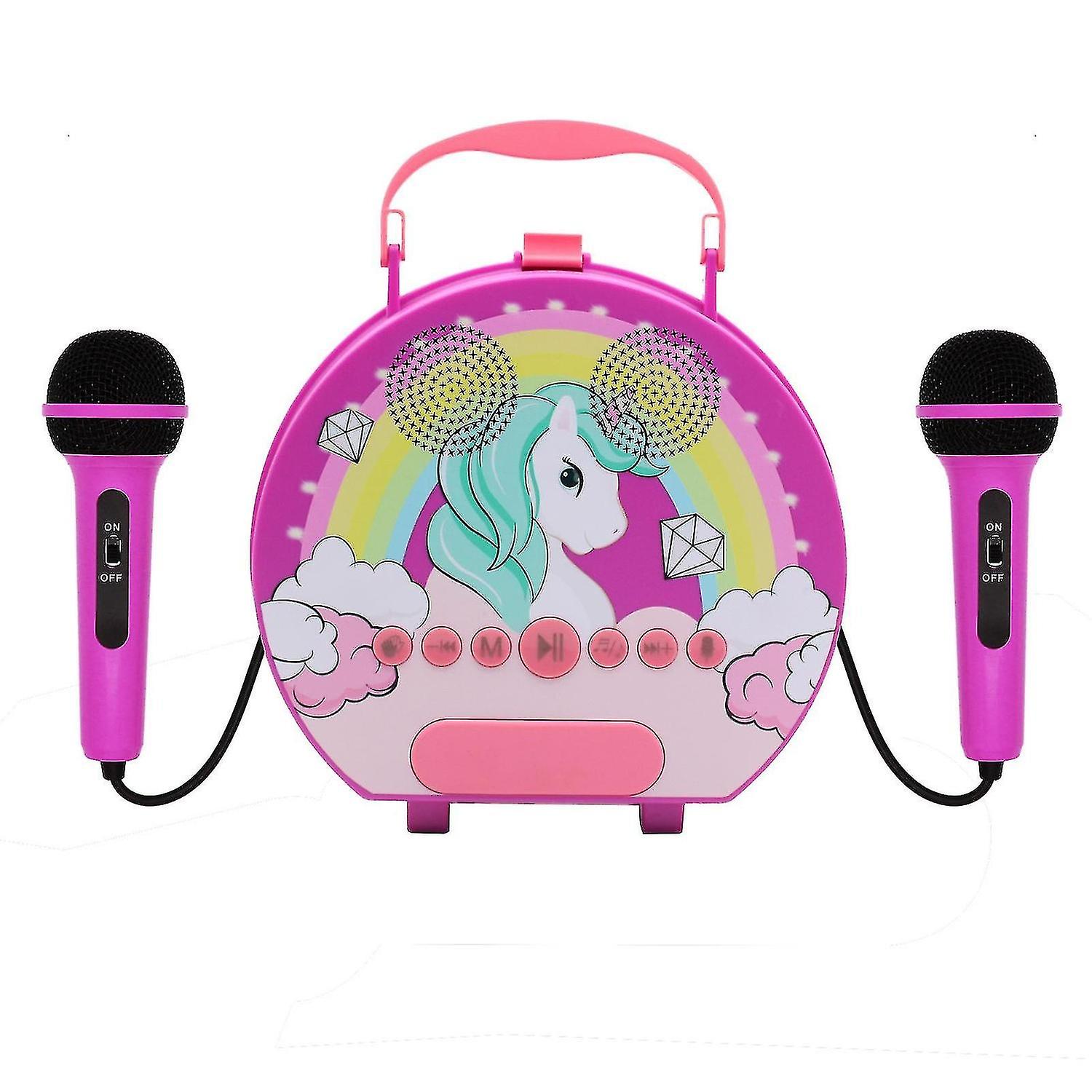 Kids Karaoke Machine Speaker With 2 Microphones And Adjustable Shoulder Straps Educational Music Pla