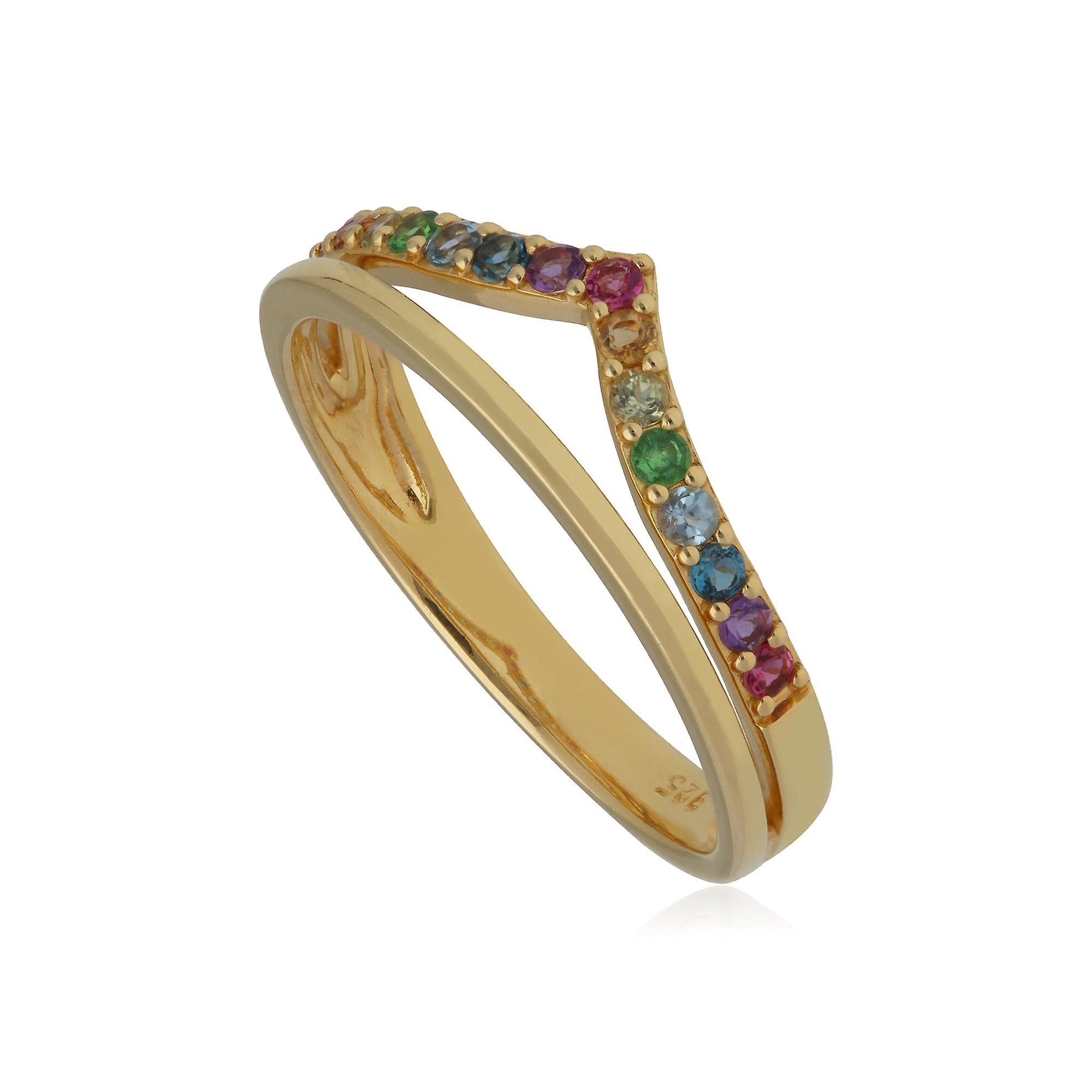 Rainbow Wishbone Style Ring in Gold Plated Sterling Silver 270R059601925