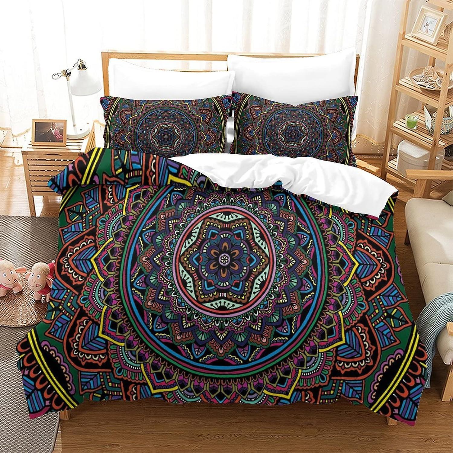 Bohemian Mandala 3D Print Duvet Cover Set Single Print Duvet Bedding Set Bedding Set Soft Boho Chic Mandala Colorful Flowers Flower Pattern Lightweigh