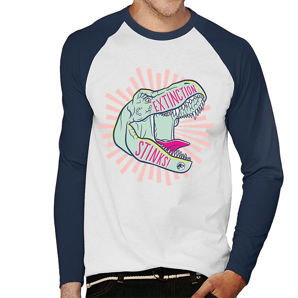 Jurassic Park T Rex Extinction Stinks Men's Baseball Long Sleeved T-Shirt