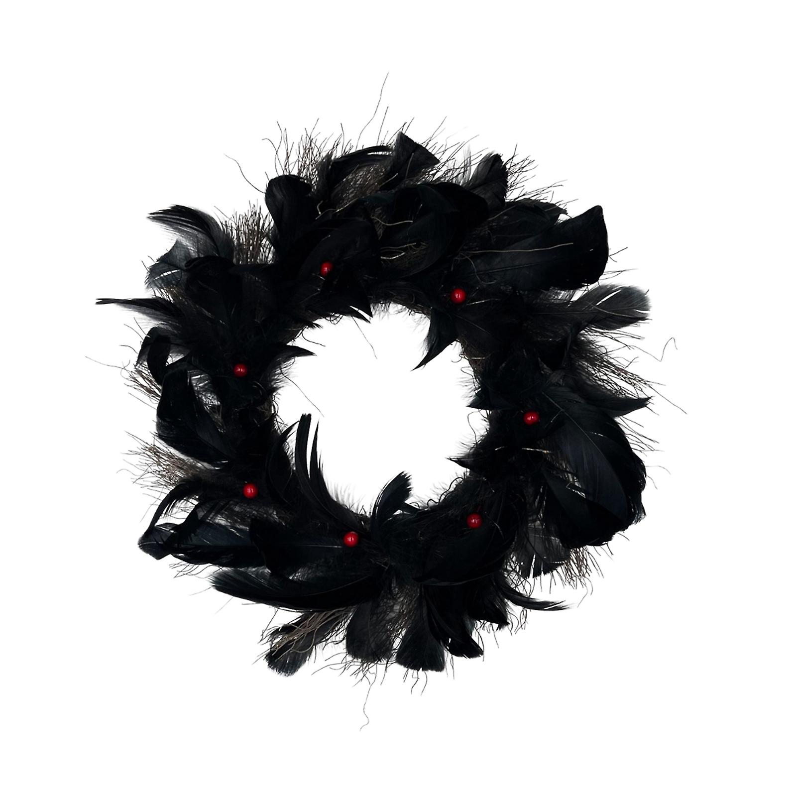 Halloween LED Black Crow Feather Wreath