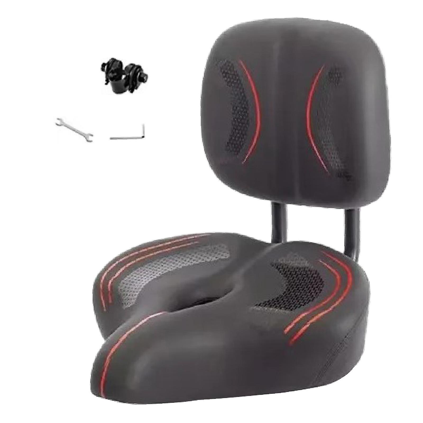 مقعد الدراجة مع مسند الظهر راحة كبيرة جلد البولي يوريثان ناعم للرجال والنساء أسود