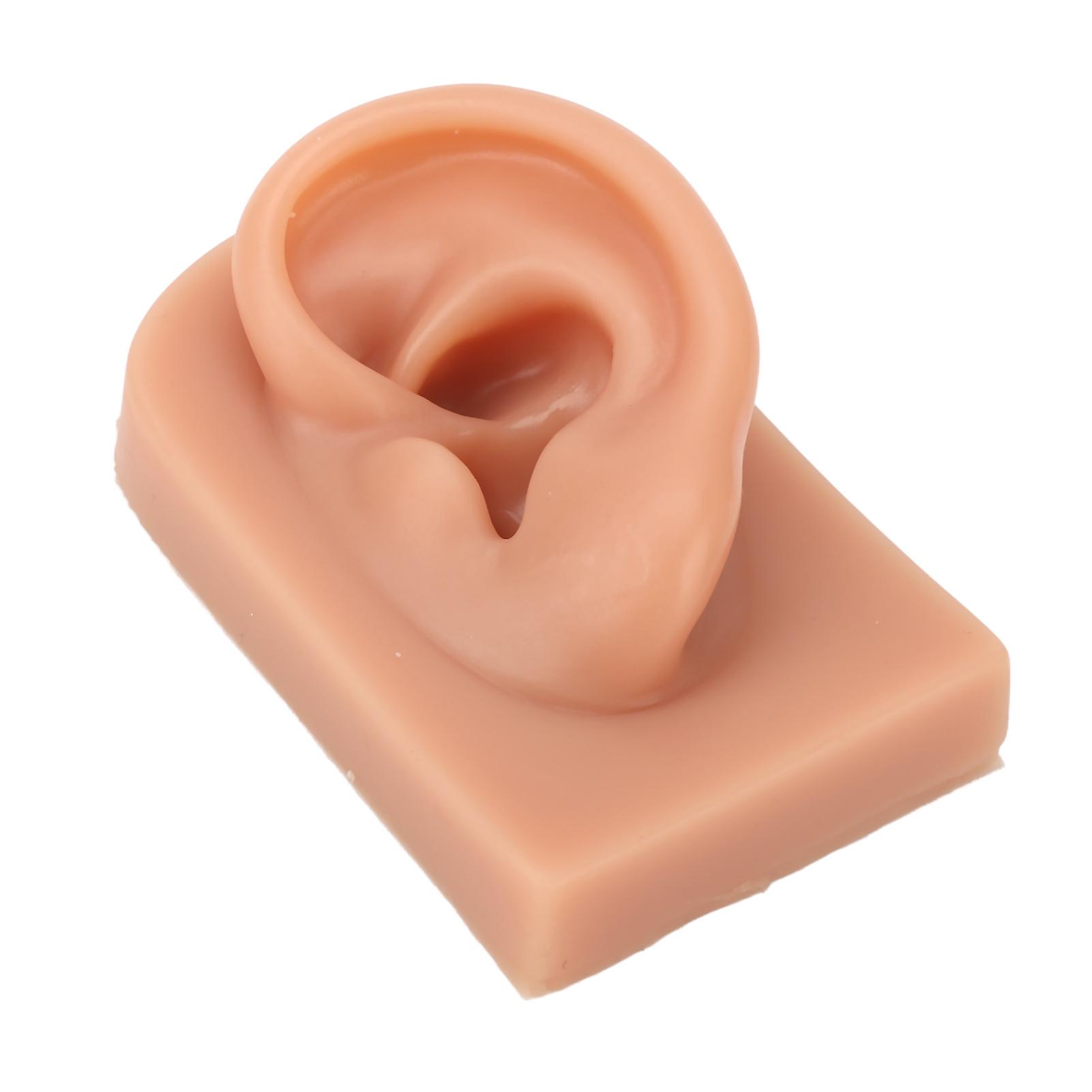 3D Piercing Practice Ear Model Dark Skin Color Soft Silicone Ear Model for Earrings Display Acupuncture Left 