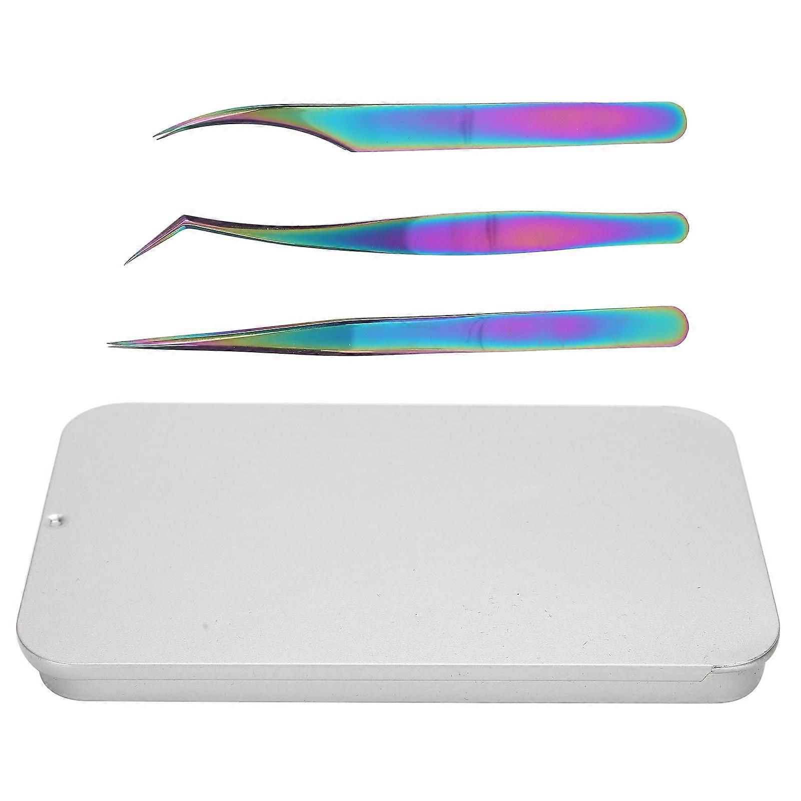 3pcs / Set Eyelash Tweezers Straight Curved Tweezers Set For Eyelash Grafting Extension