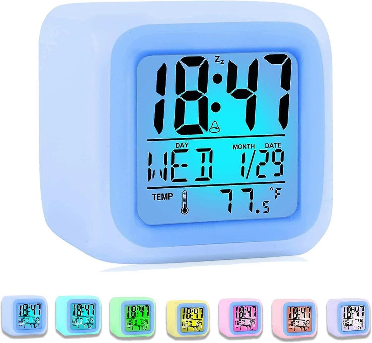 Digital Alarm Clock for Kids Alarm Clocks Bedside Easy to Read with 7 Colours Light Switch Snooze Temperature Calendar Music for Heavy Sleepers Kid -Y