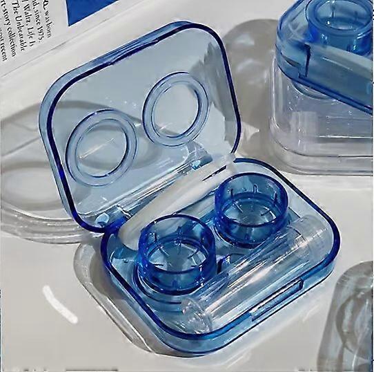 4 Pack Clear Blue Contact Lens Case Kit with Mirror Durable, Compact, Portable Soak Storage Kit