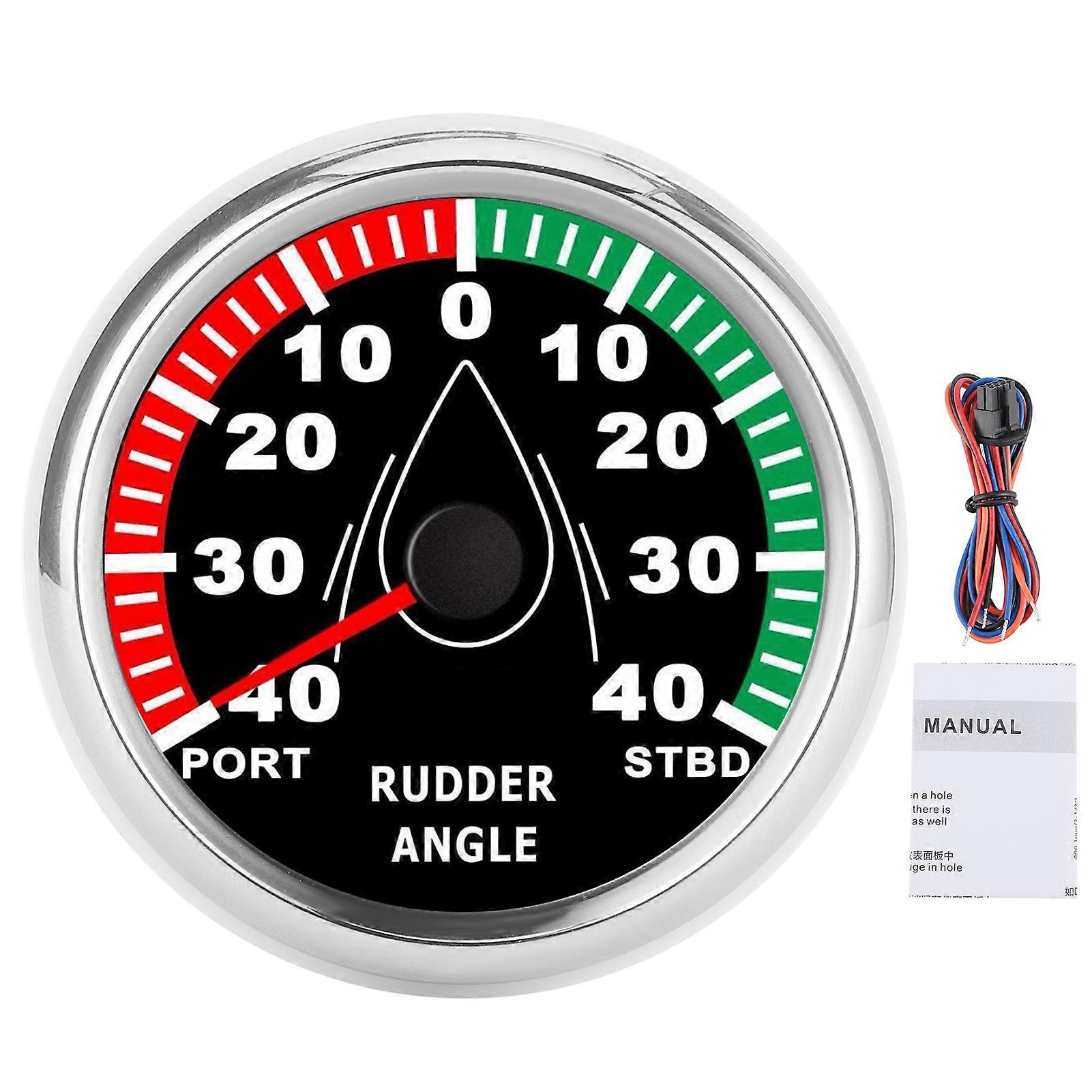 85mm Boat Rudder Angle Meter IP67 Waterproof MultiColor Backlit 932V Direction Adjustable(Black Dial Silver Cover ) E2U711