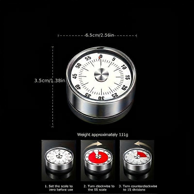 Stainless Steel Mechanical Kitchen Timer With Magnet - Countdown Alarm Clock For Cooking & Baking, 1Pc
