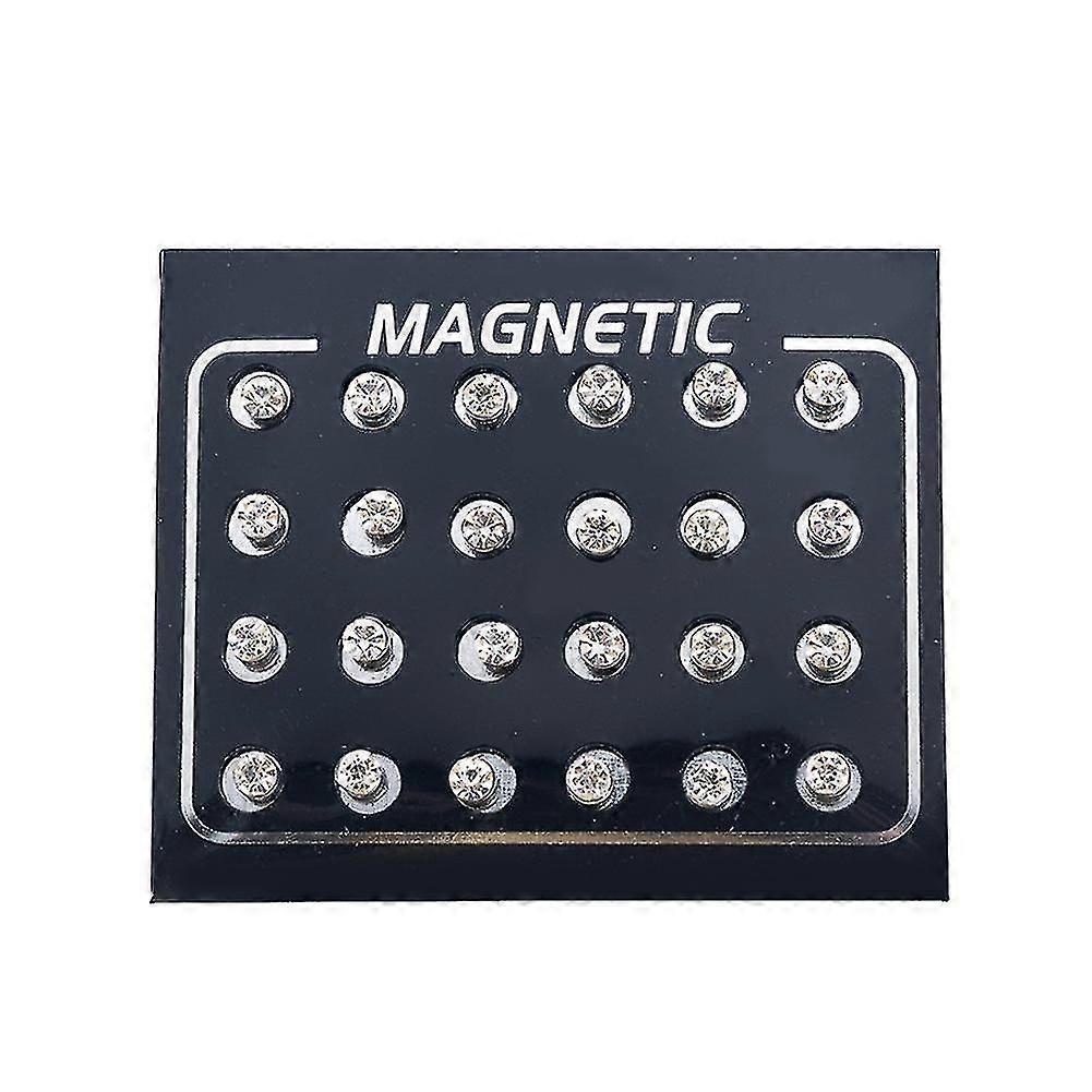 12pairs/set Unisex Rhinestone Inlaid Magnetic Stud Earrings Non Piercing Jewelry Yj51-3