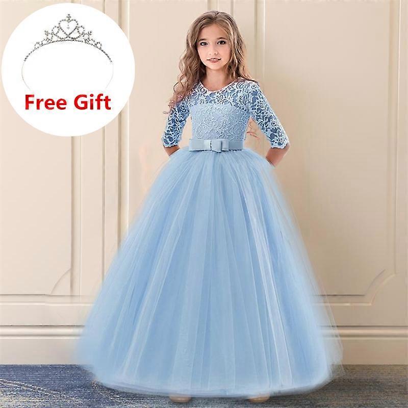 Abito Lungo Floreale Per Bambine – Freebily – Vestito Da Damigella In Pizzo E Chiffon – Senza Maniche