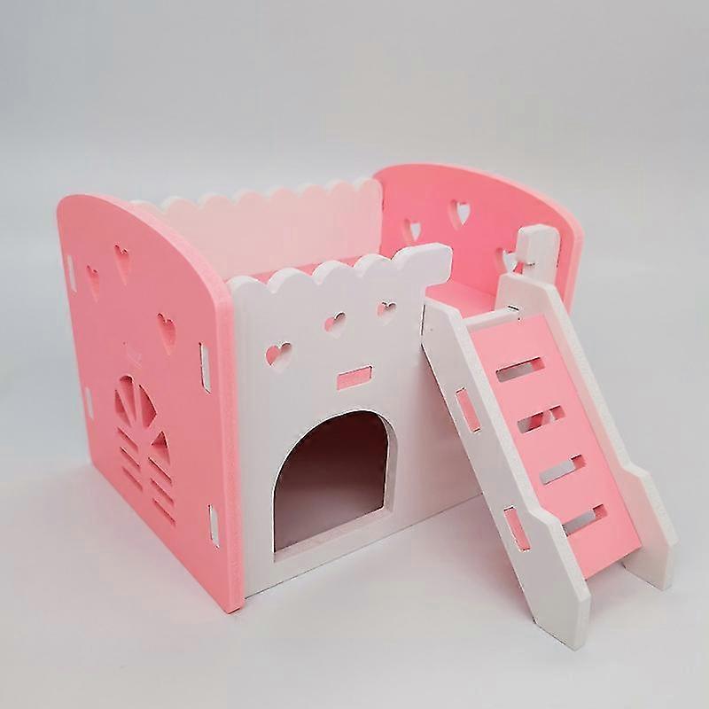 1pc Colorful Wooden Hamster House, Dual-Level Villa With Balcony, Entertainment Sleeping Area Accessories