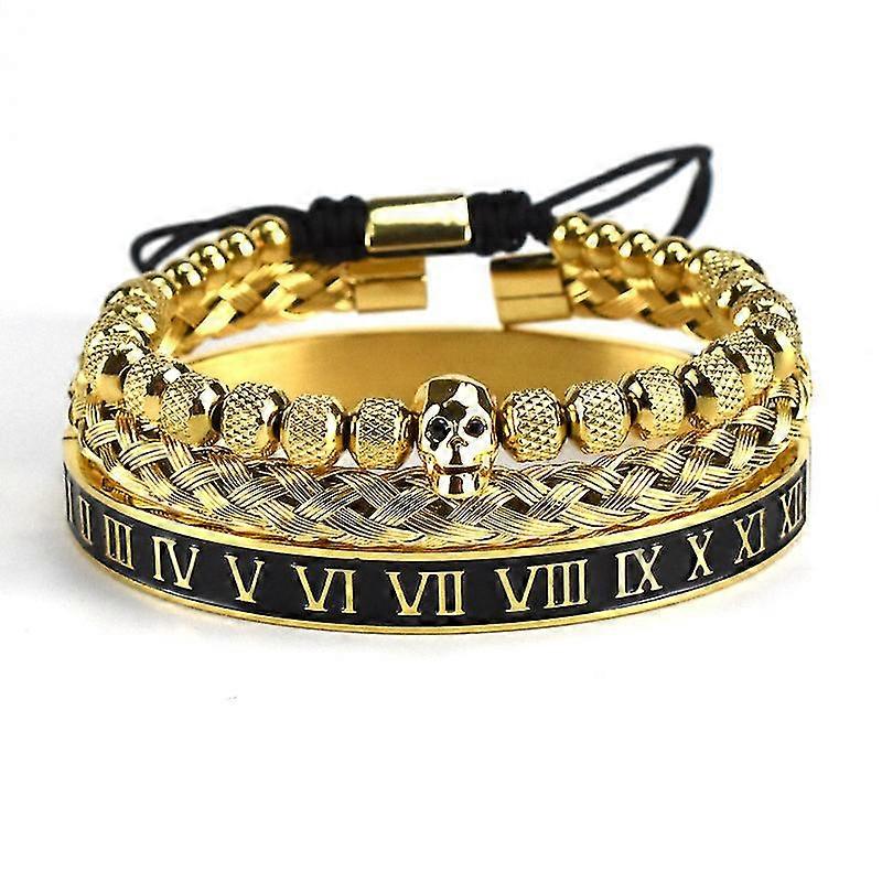 Retro blank kranium flettet armbånd rustfrit stål sort olie romertal twist mænds justerbare armbånd