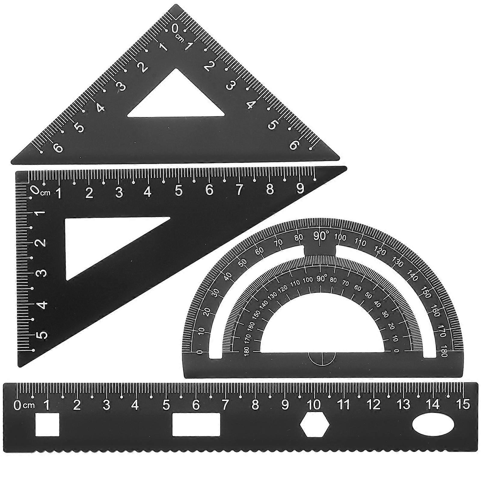 1 Set of 4PCS DIY Metal Ruler Sturdy Office Metal Ruler Ruler Stationery Set Triangular Plate Protractor Testing Ruler for Pupils Students Black