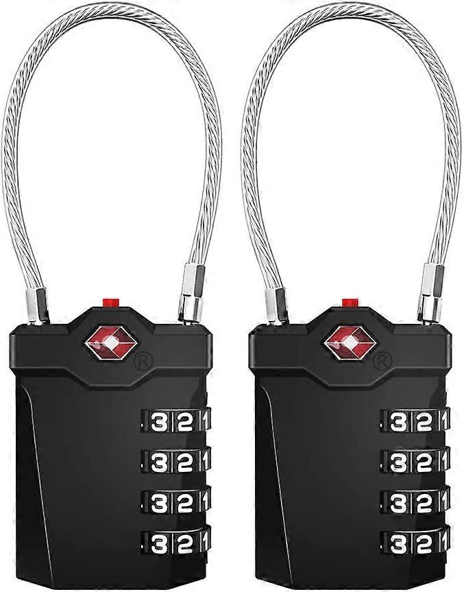 Luggage Lock, 4 Digit Combination Lock With Open Alarm, Cable Lock For Gym Locker (2 Pieces, Black)