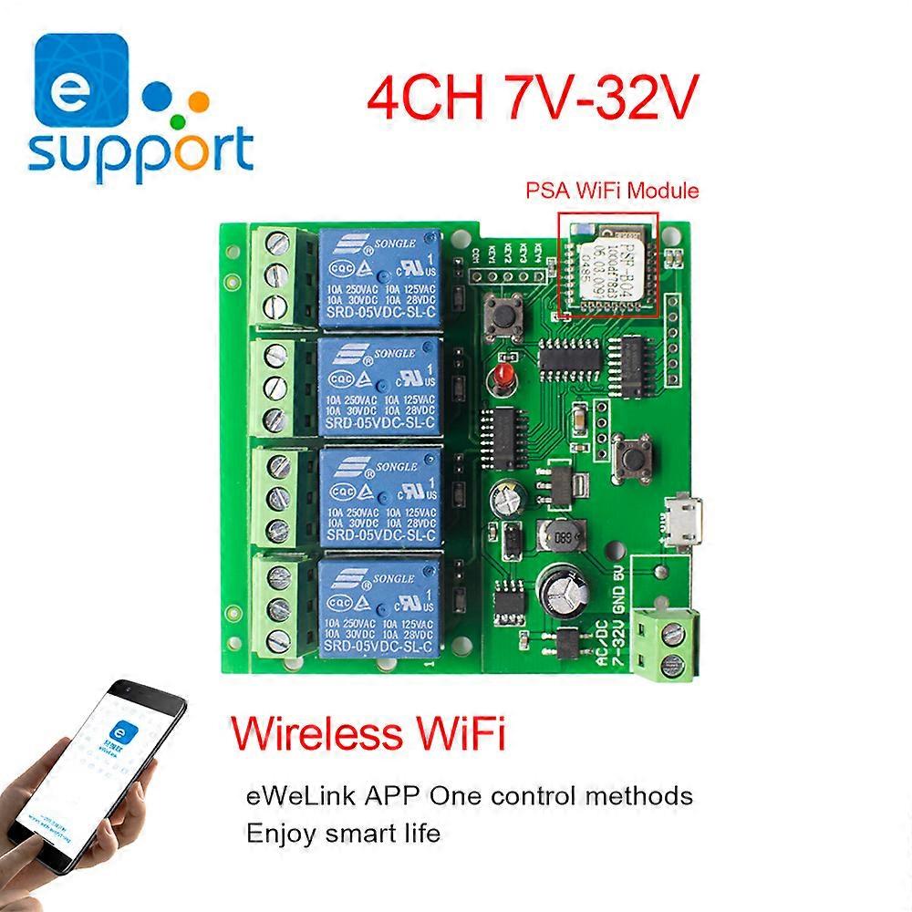 Smart Remote Control Wireless Wifi Switch Module 4CH DC 7-32V 5V 12V 24V 220V RF Receiver 10A Relay Board For Alexa DIY