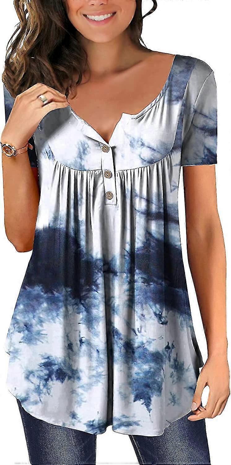 Dame Casual Bluser Toppe Løs Plisseret Blomster Tunika S For Kvinder Uk V hals