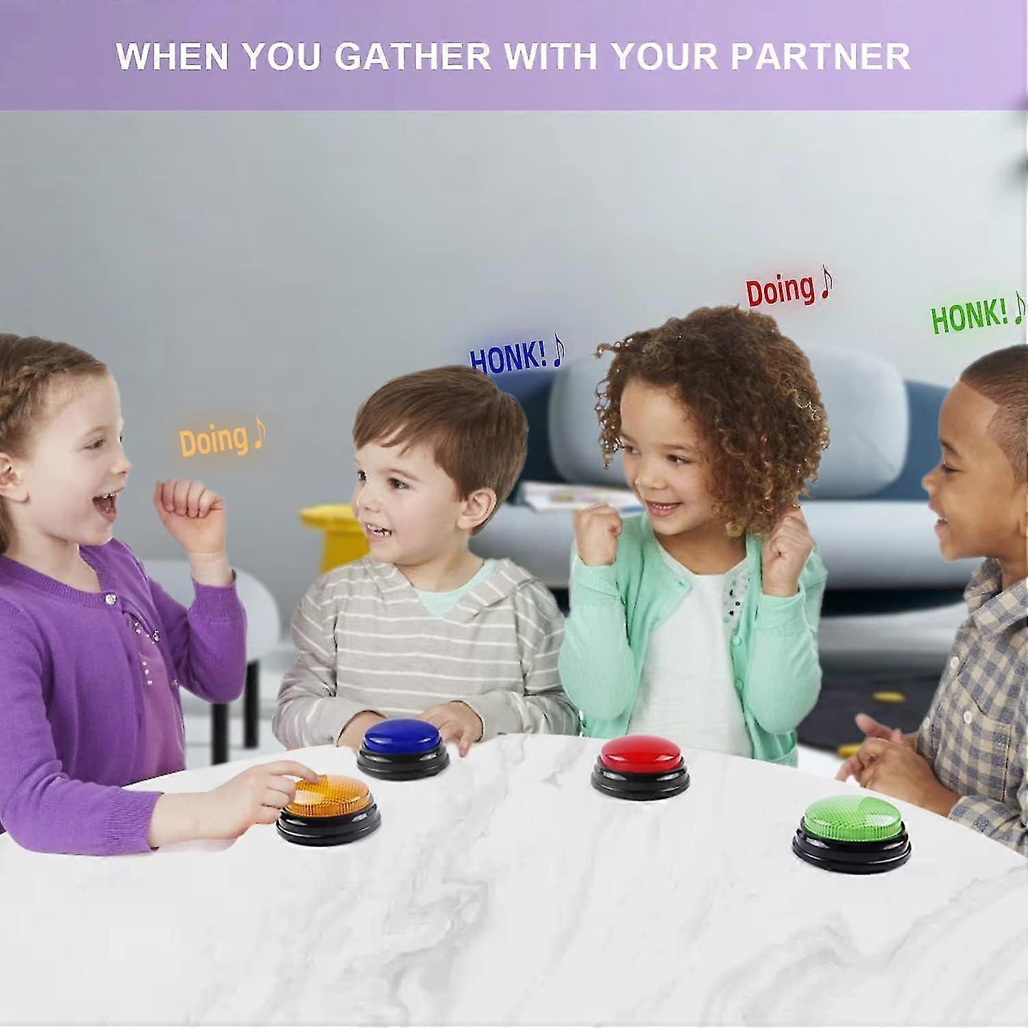 4-Pack Game Buzzers With Lights & Sounds - Fun Answer Buttons For Trivia, Classroom, Parties, Family Game Nights