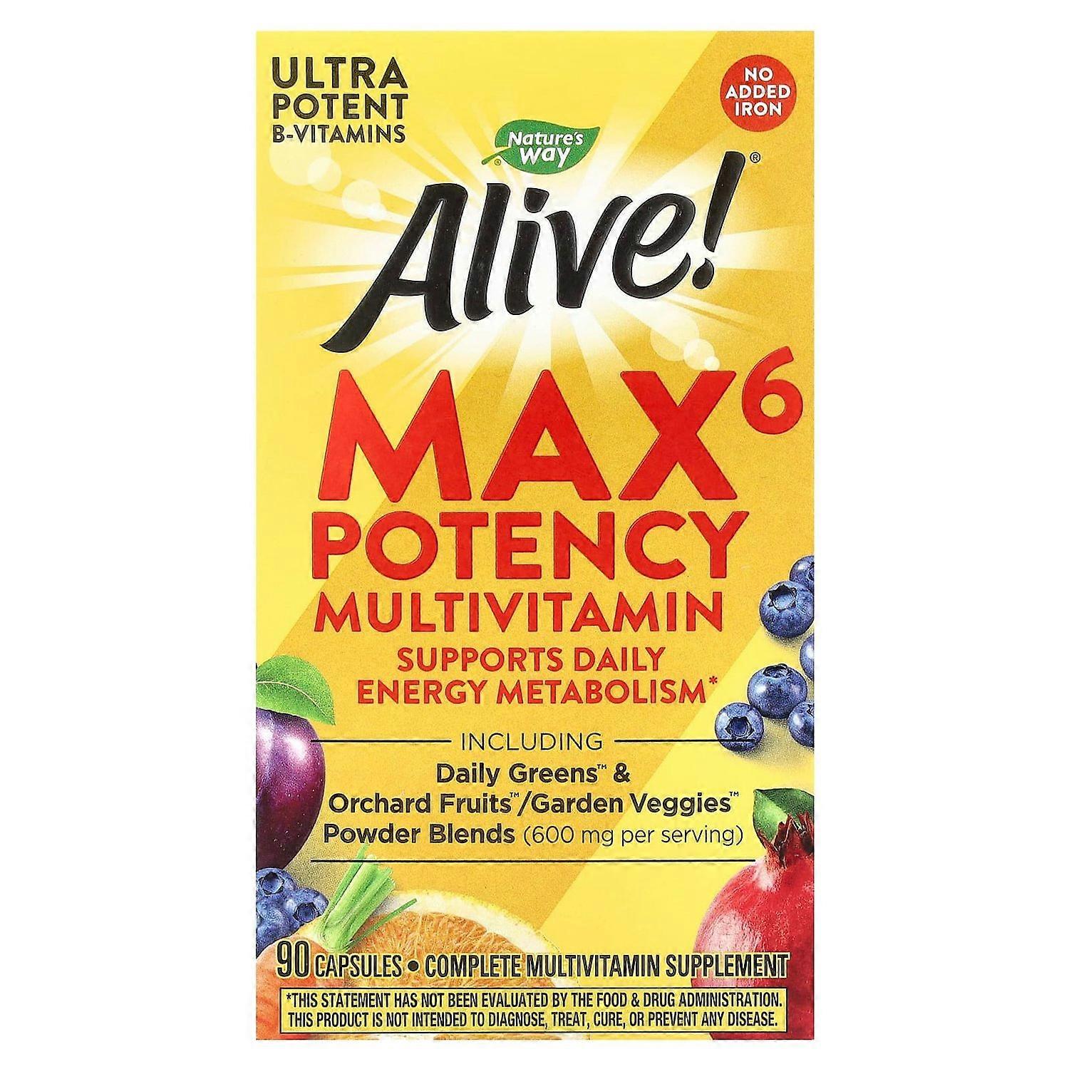 Nature's Way, Alive!¬Æ Max6 Potency Multivitamin, No Added Iron, 90 Capsules