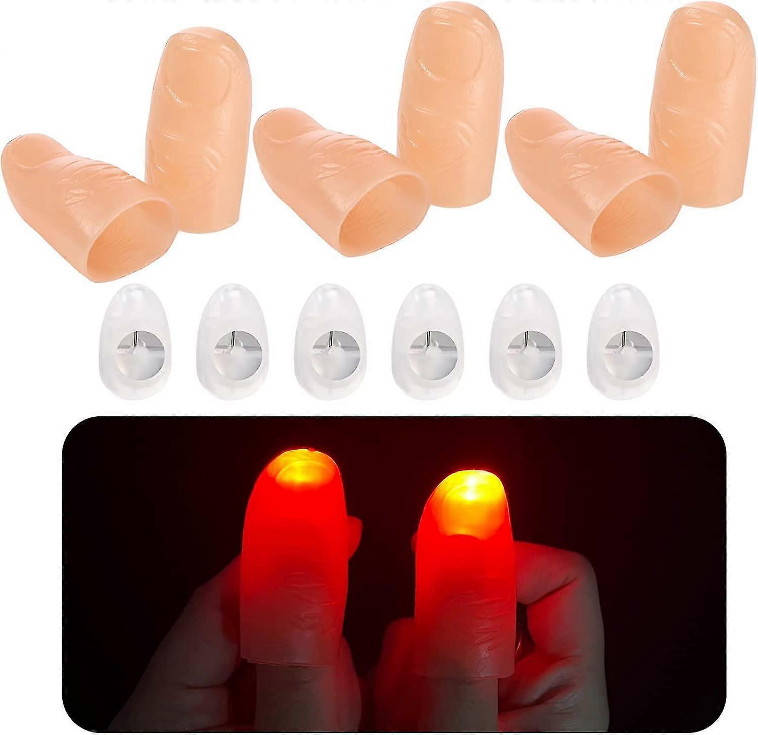 6 Pieces Magic Thumb Lights Led Fake Finger Light Flashing Lights Thumb Finger Magic Trick Led Prank Toy For Bar Stage Show Magic Props