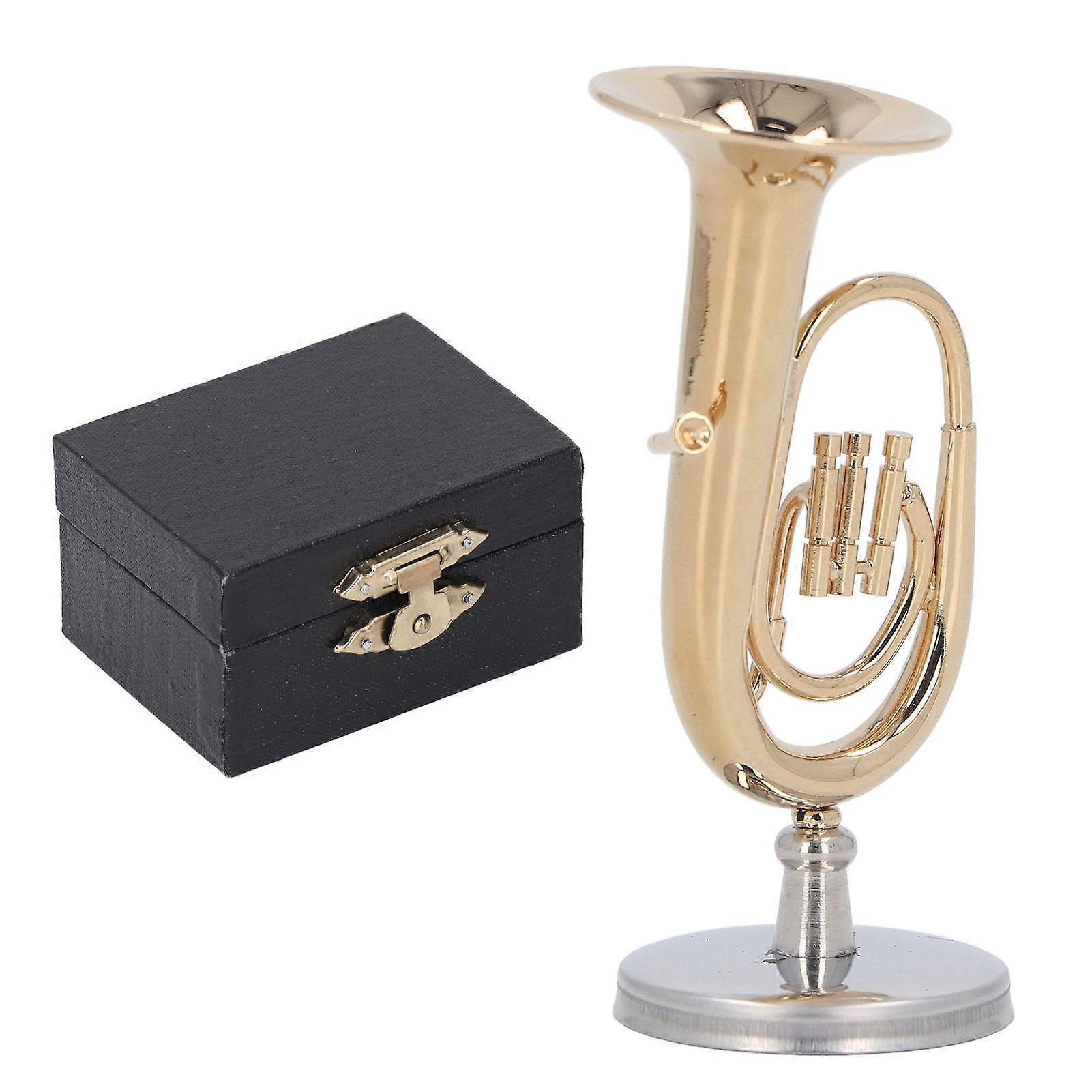 Miniature Tuba Model Brass Gold Plated Euphonium Mini Miniature Tuba Musical Instrument Model Gift With Base