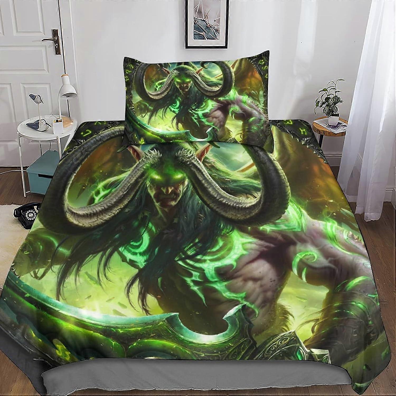 Warcraft Bedding Set 3D Duvet Cover, Printed 2 Pieces, WOW Game Microfiber Bedding with Zipper Closure Pillowcases for Single or Double Bed Single