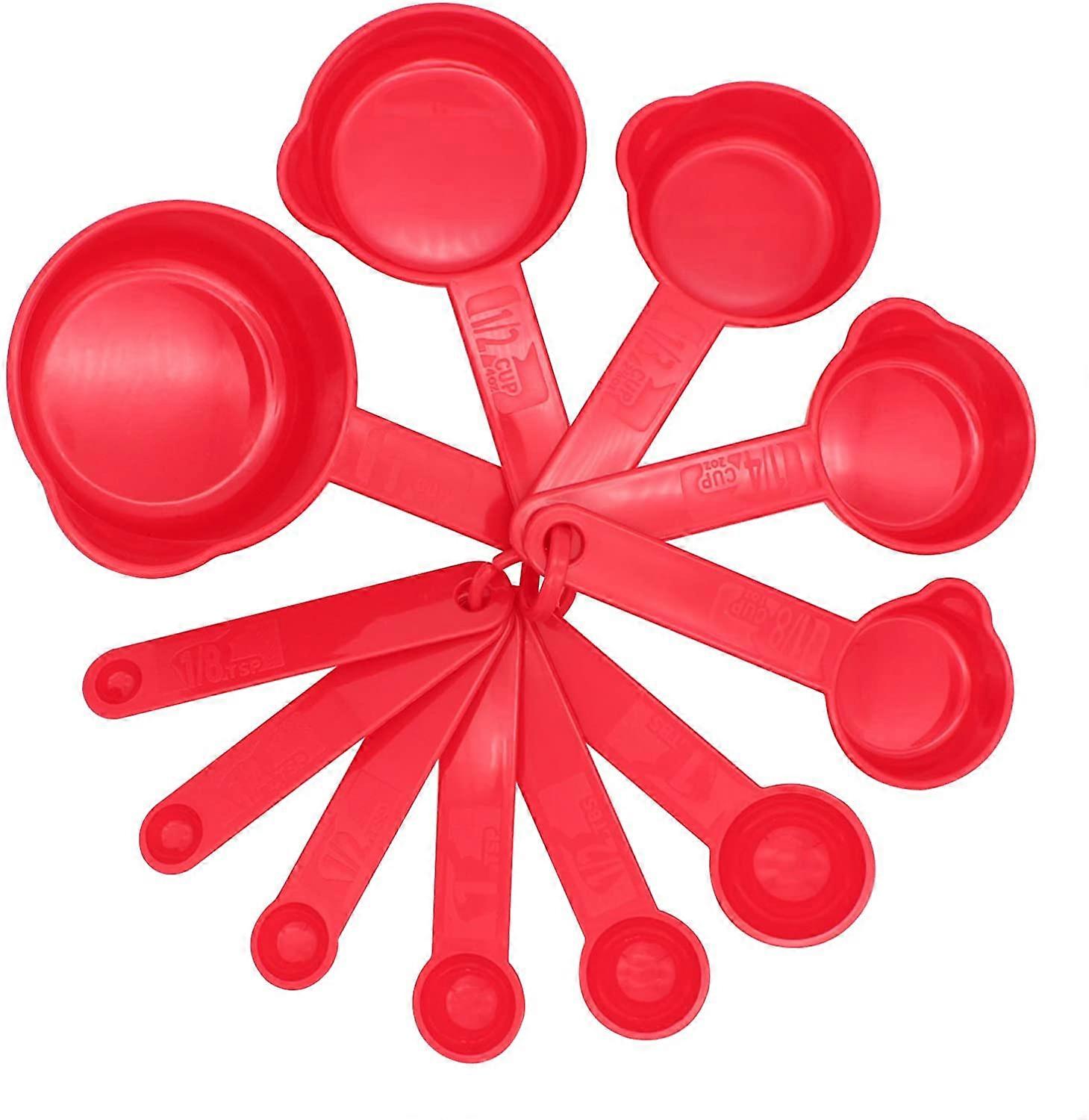 Kitchen Baking Plastic Measuring Spoon &Cups Set for Dry or Liquid (11 pcs, Red)