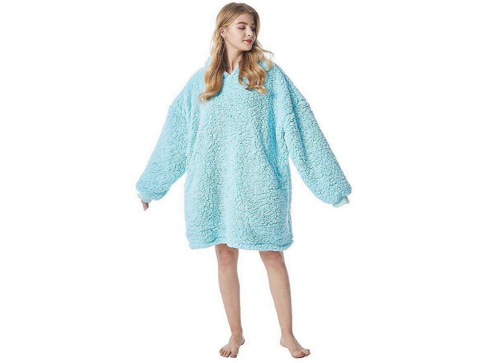 Sherpa Hoodie Blanket Hooded Oversized Wearable Throw Blanket Blue