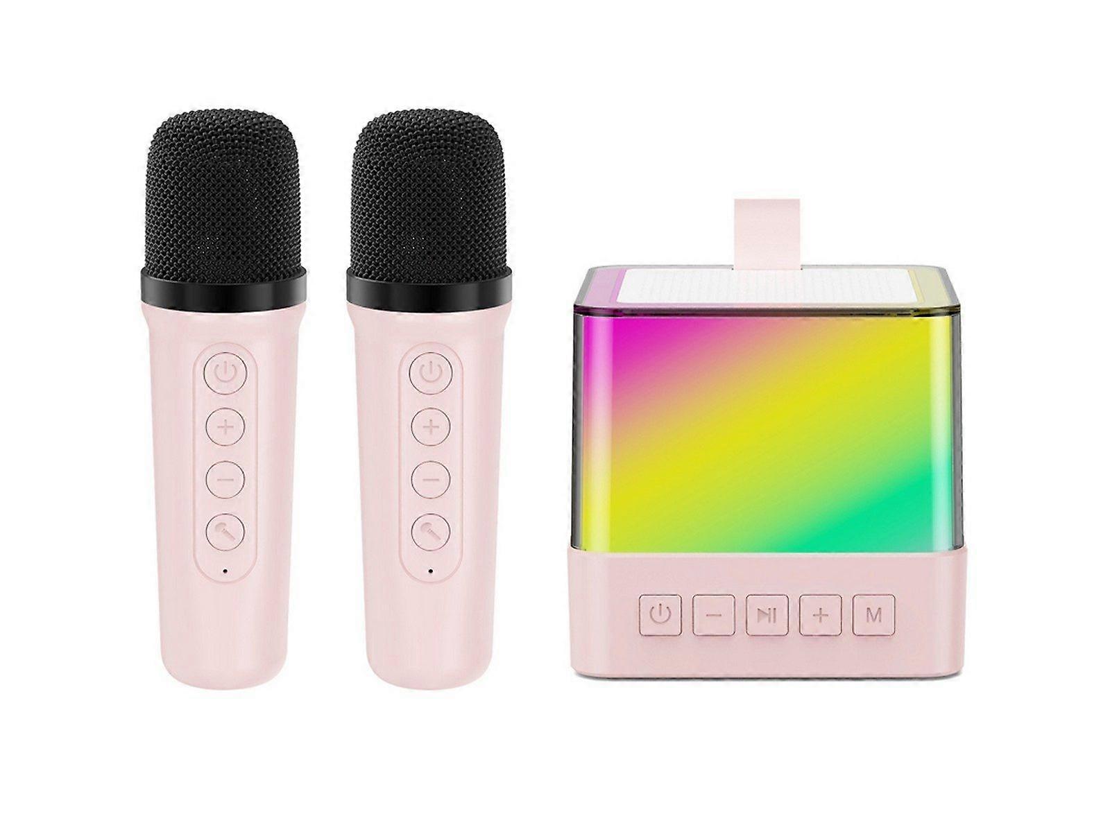 Mini Karaoke Machine Bluetooth Speaker with 2 Wireless Microphones - Pink