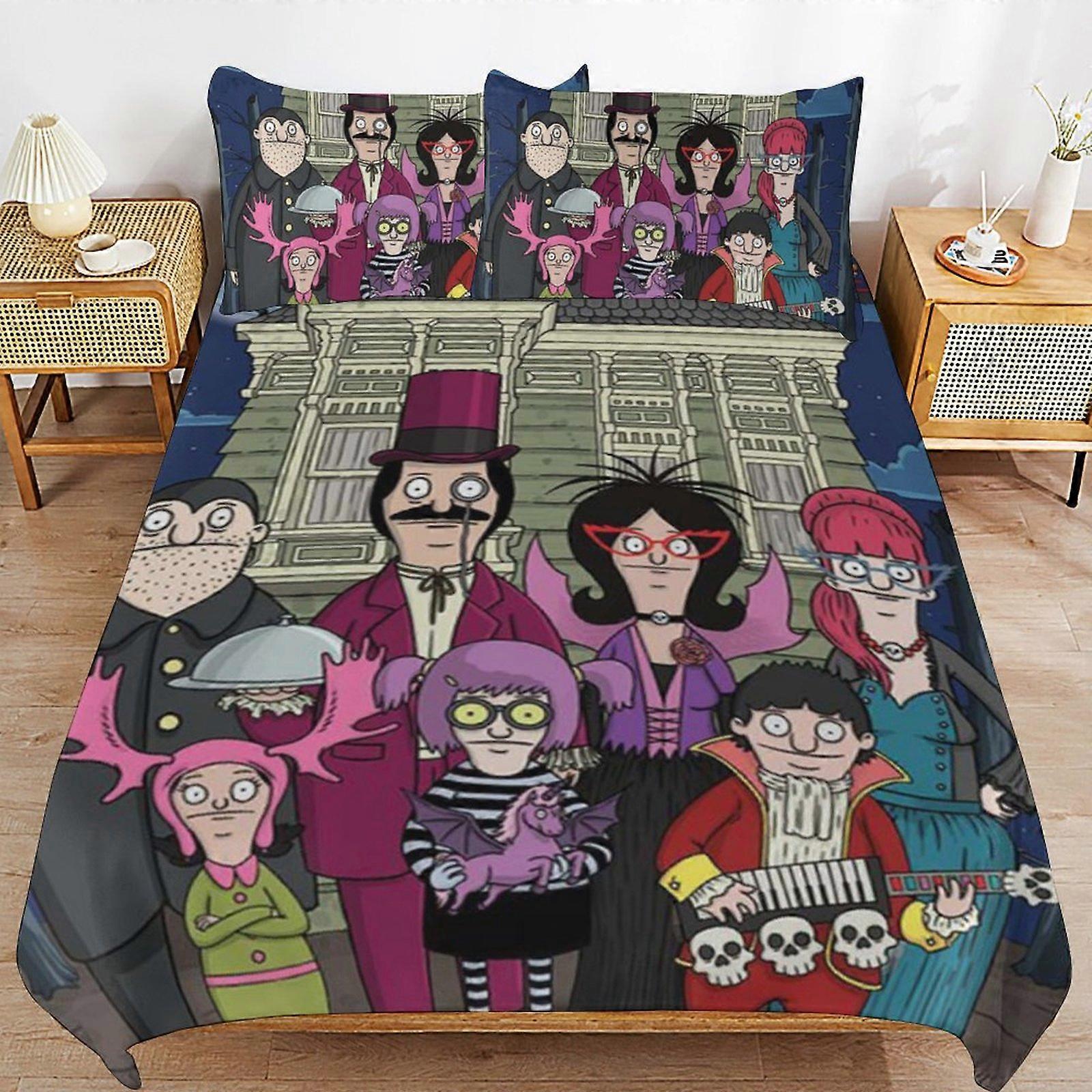 a1269 Bob's Burgers påslakanset, 3-delat sängkläder 86x70" Dubbelsidig utskrift dekorativt täcke överdragsset (1 påslakan + 2 kudde shams)"