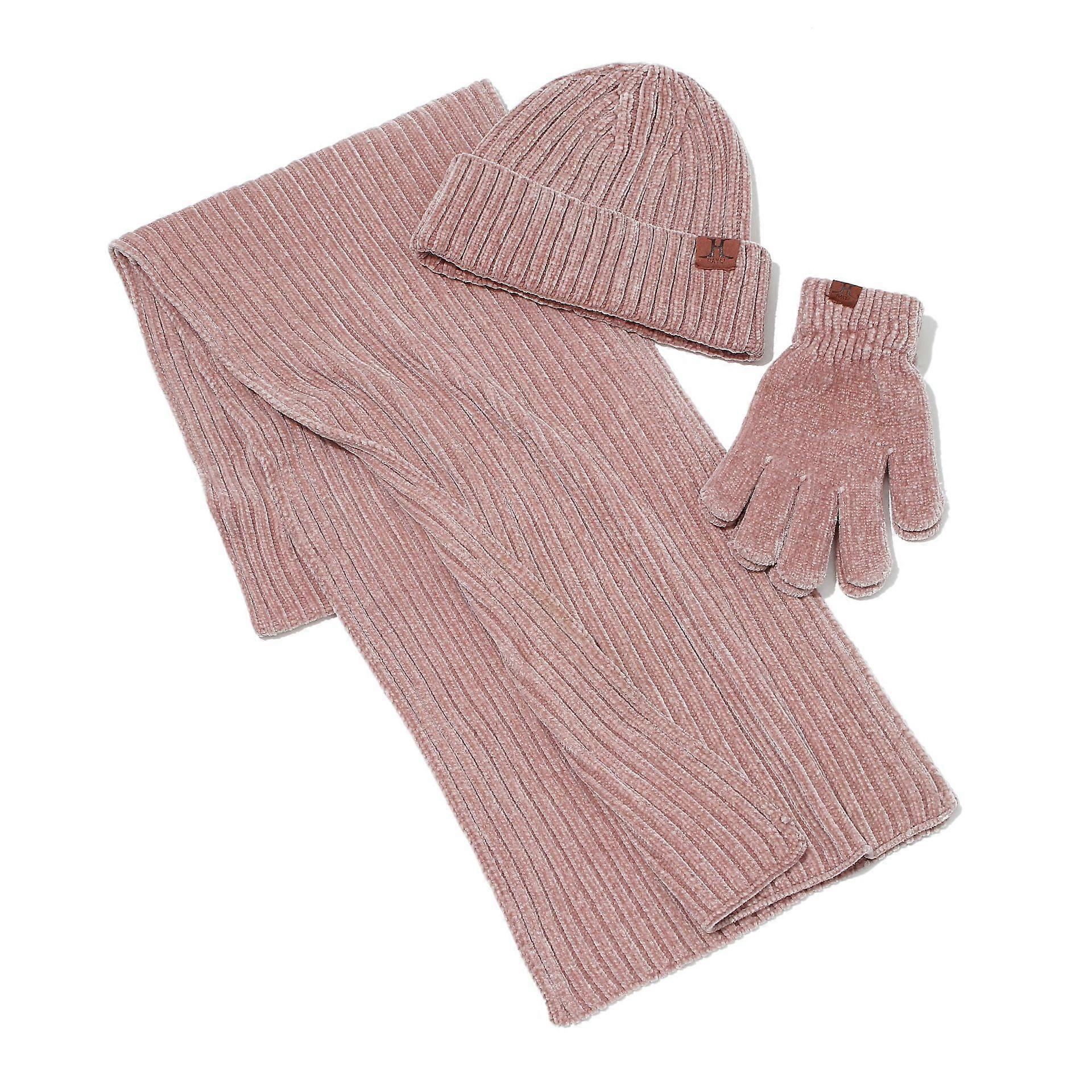 Men & Women Winter Knit Hat Beanie Long Scarf Touchscreen Gloves Set Skull Cap Neck Warmer Gloves Set with Fleece Lined