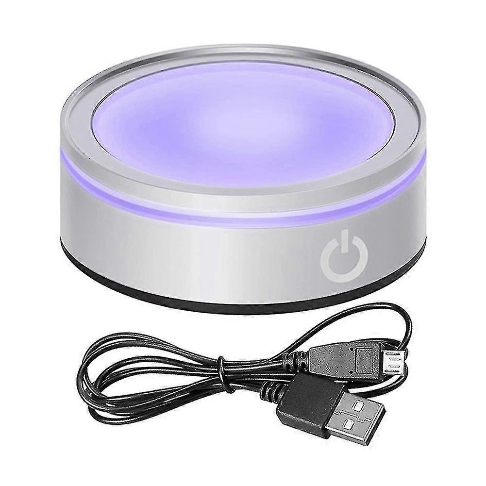 Led Light Base With Sensitive Touch Round Colorful Stand Silver Flat