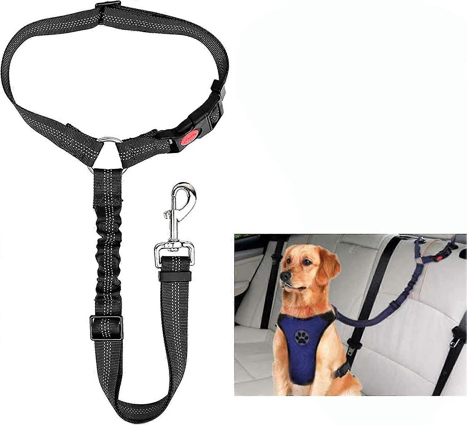 Car Dog Seatbelt Adjustable With Elastic Bungee Headrest Restraint With Elastic