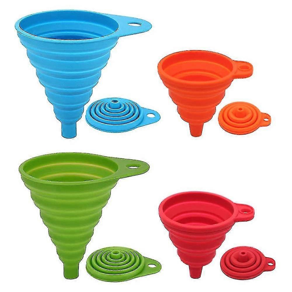 Silicone Collapsible Funnel Set 4 Pack Small + Large, Foldable Funnel